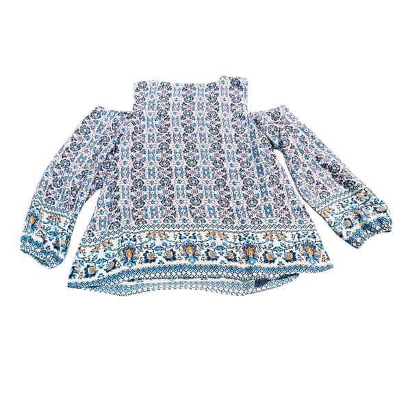 NWOT Bobeau Size XL Floral Patterned Women's‎ Cold Shoulder Top Lightweight - Picture 3 of 9